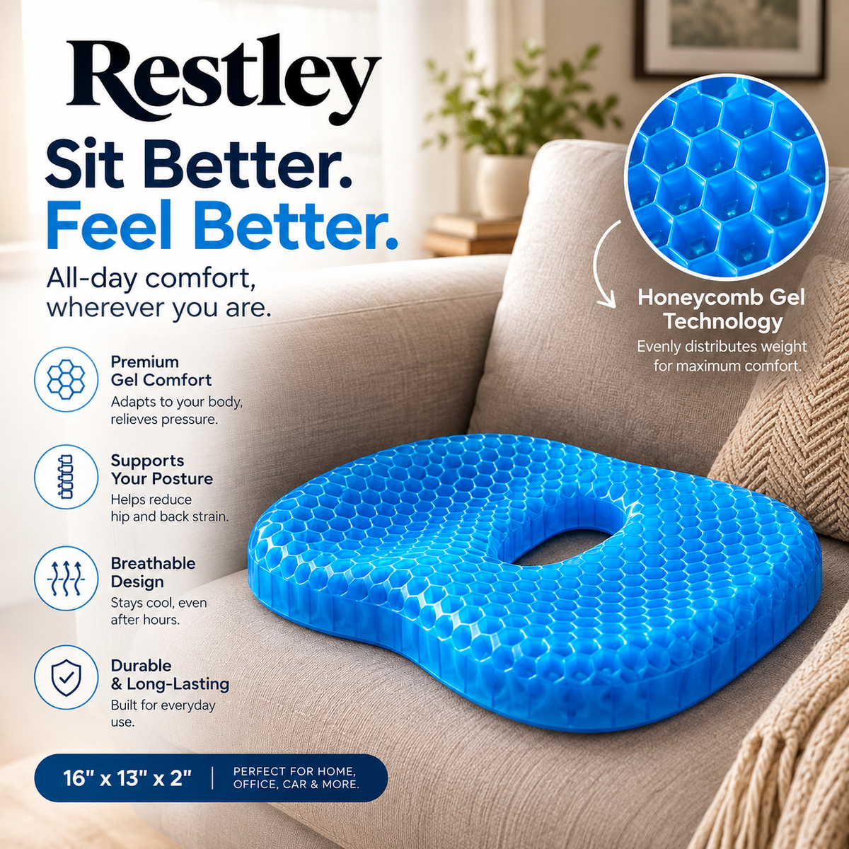 Gel Seat Cushion for Tailbone Pain | Restley